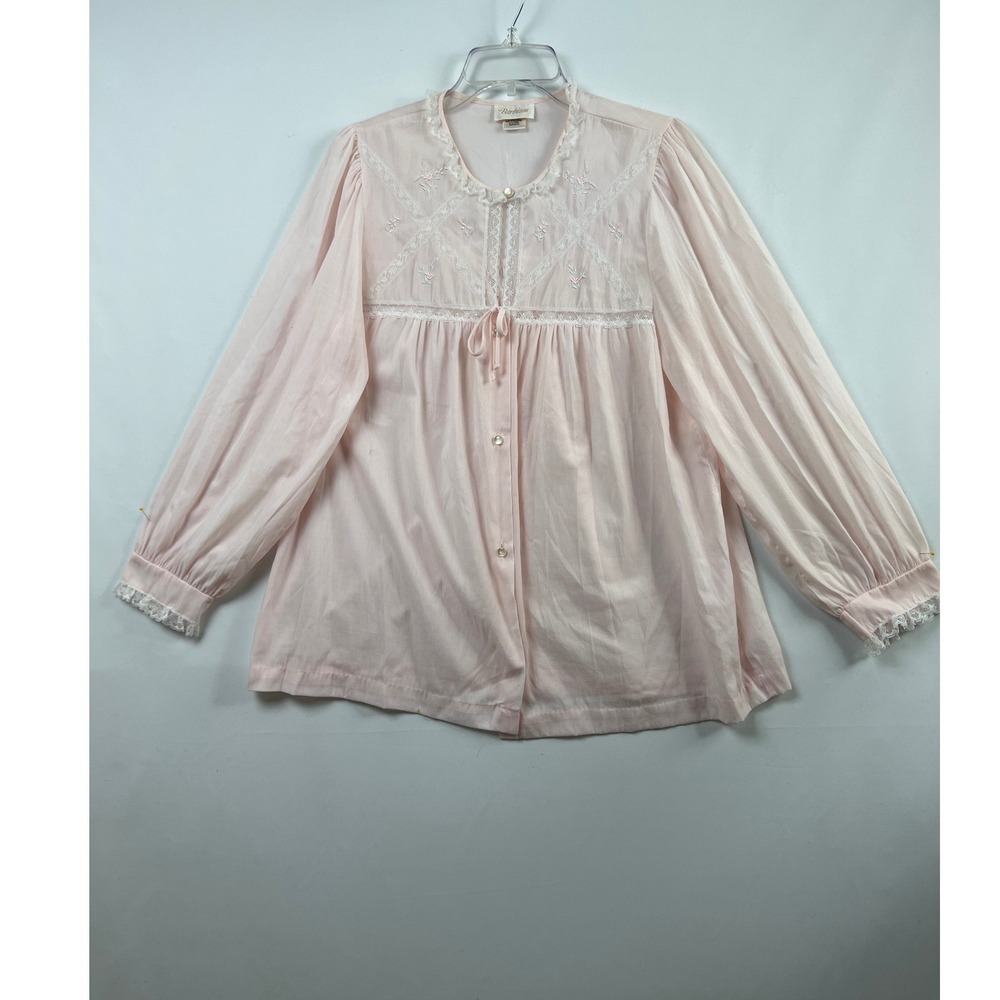 Vintage Barbizon Bed Jacket Womens Medium Pink Lace Embroidered Donnie Elinor
